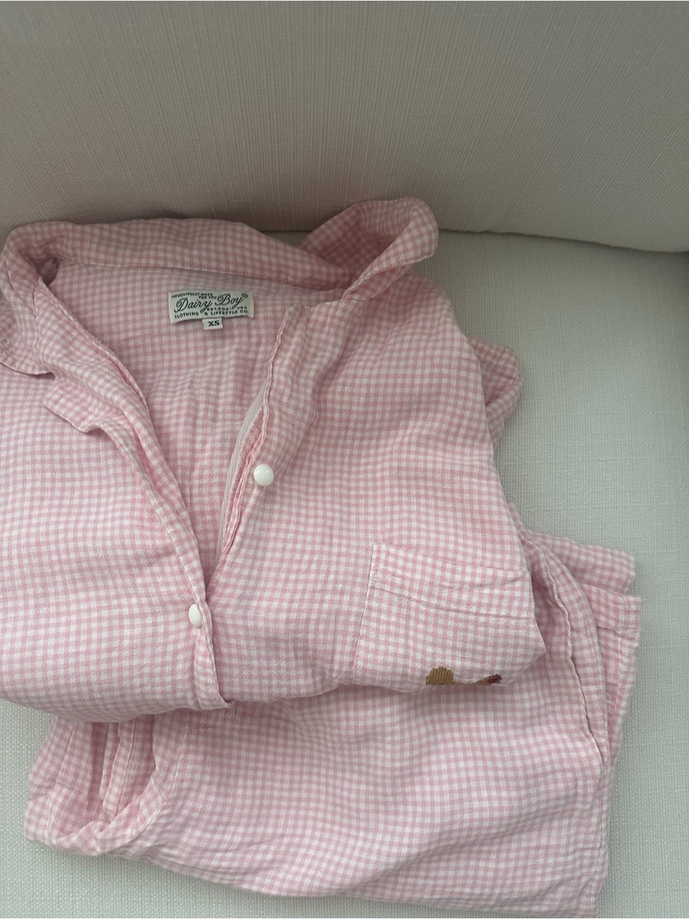 Dairy Boy farm friends pajama set (XS)
Pink gingham